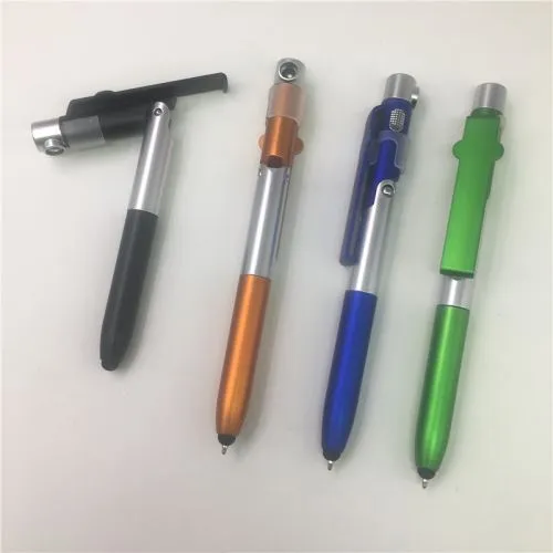 Държач за телефон с накрайник за стилус 4 в 1 Химикалка с LED осветление